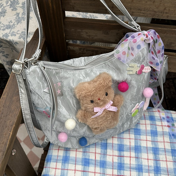 Silver Bag Y2K Commutes Sweet-Edgy Bear Teddy for - Backpack/Shoulder Spacious Plush