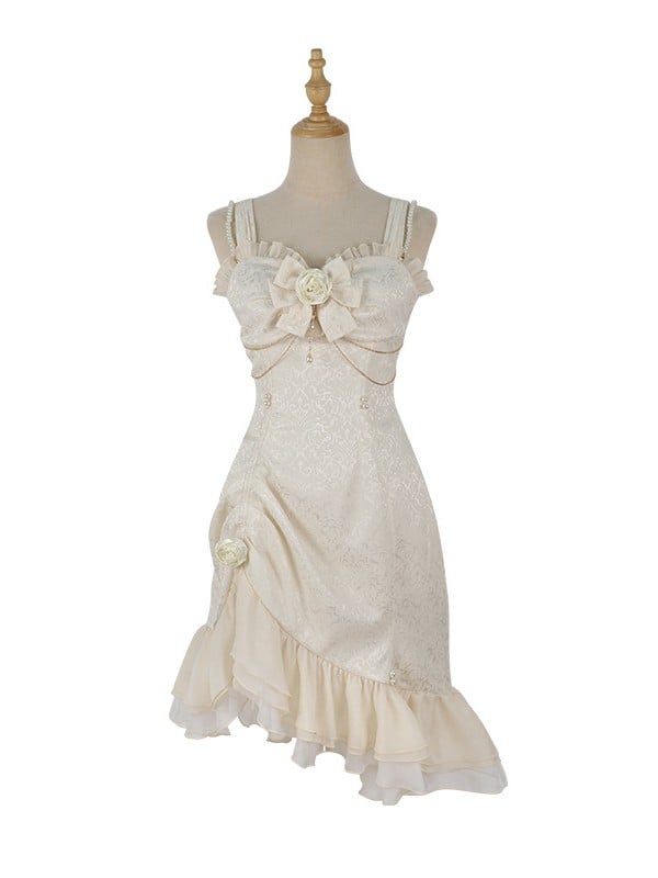 ロリータ マーメイド ローズ ヘムライン フリル ジャカード アイボリー デコレーション ディテール ビーズ JSK