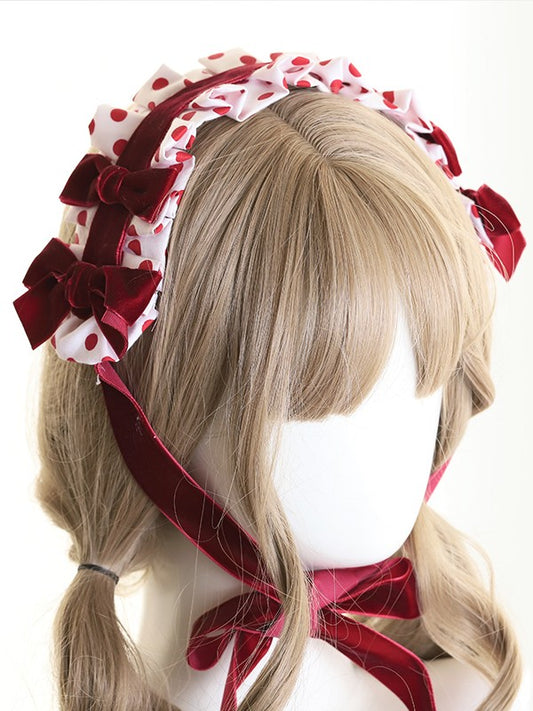 Dot Sweet Hairband Velvet RedWhite Bowknot Lolita Polka