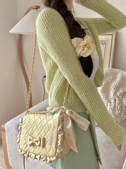 Yellow Lolita Bag with Diamond Pattern and Bow Accents - Seraphim