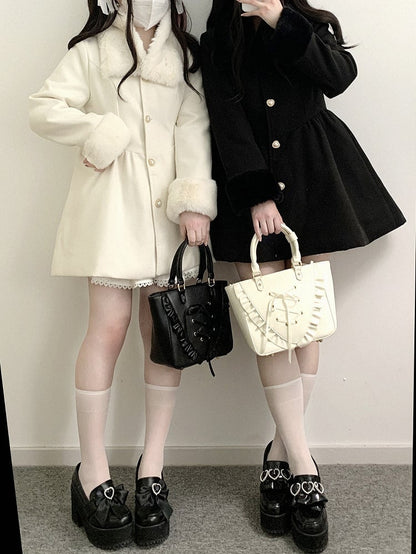 ジライケイ ピンク 地雷風 ウールコート（プラッシュカラー＆カフス付き）