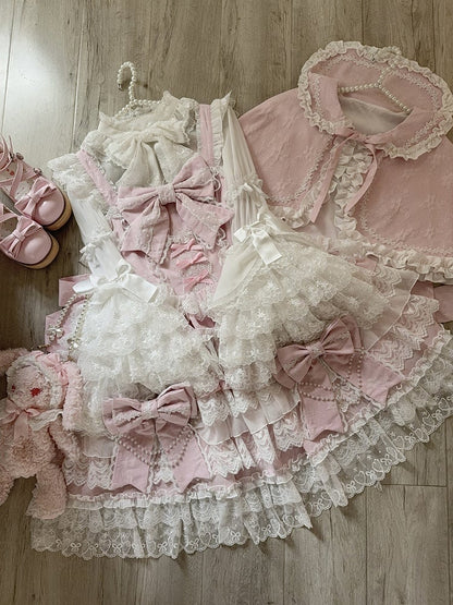 Dekoration Tiered Lolita Kette Rock Hanayome Bead Bows Big Pink Kleid