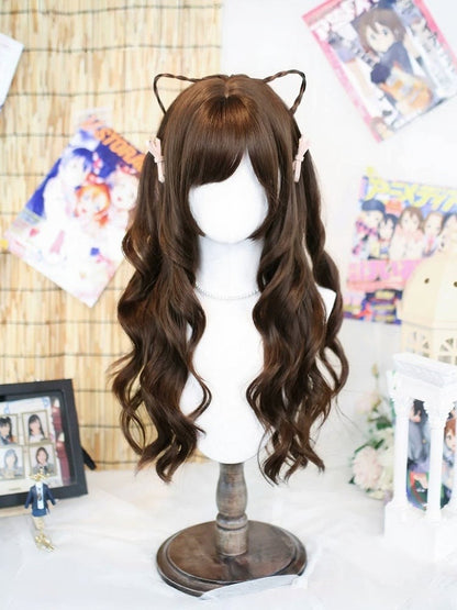 Brown 75cm Air Bangs Long Wavy Curly Wig - Dalao Home