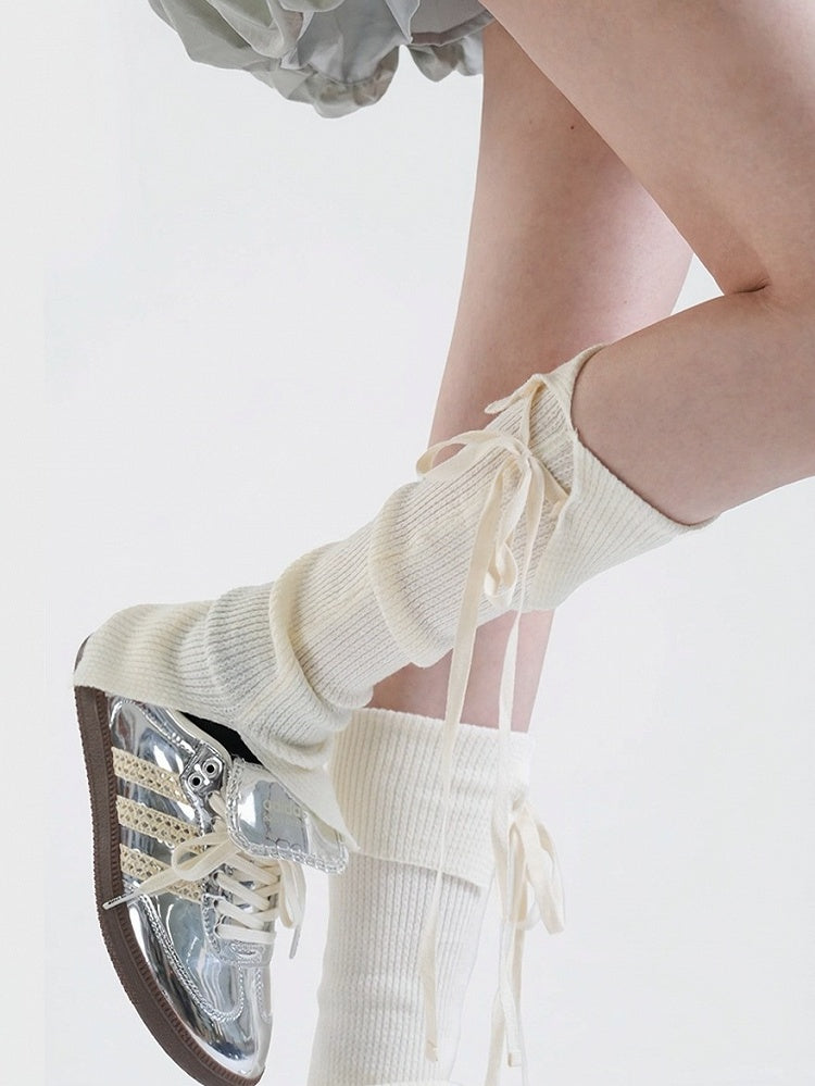 5-Color Ribbed Leg Warmers with Strap Bowknot Details - ModaSwings