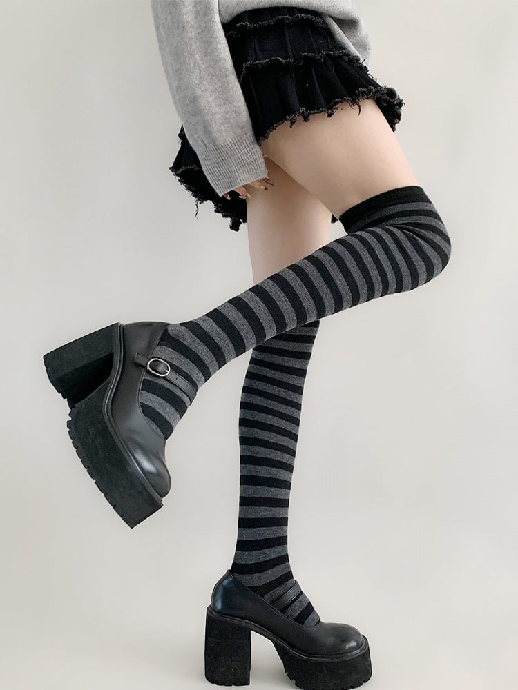 Over-the-Knee Striped Stockings Slim-Fit Thin