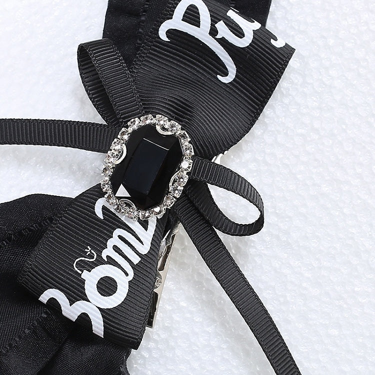 Bowknot Black Rhinestones Jirai Hairclips Adorned Kei