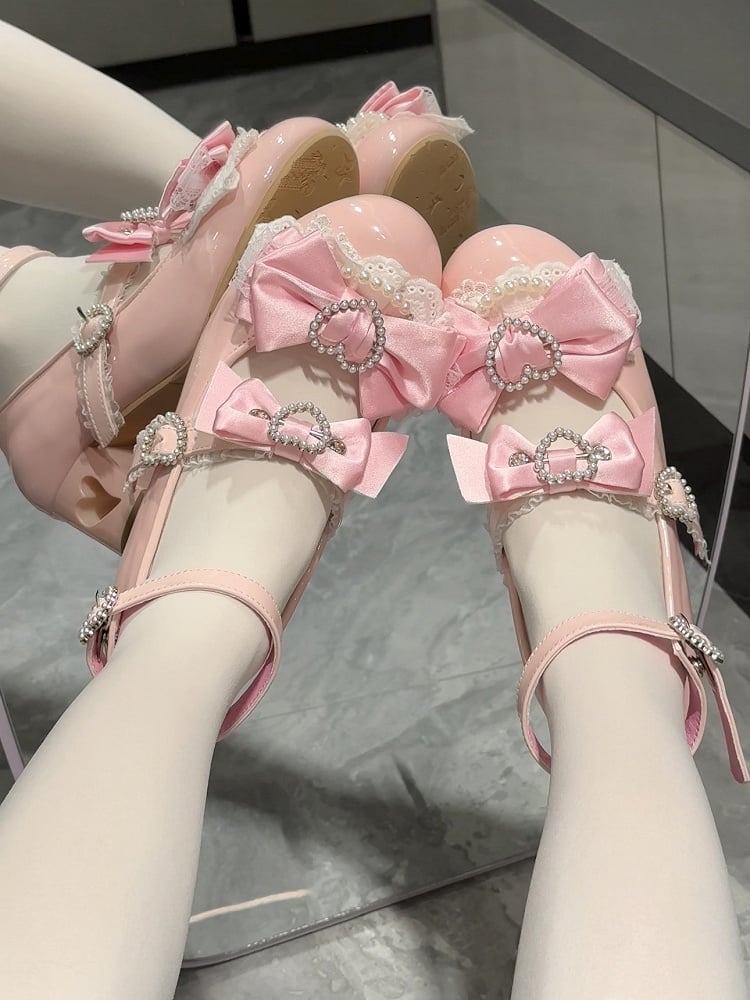 Janes Pink Mary at Heels Heart Bow Top Cut-out