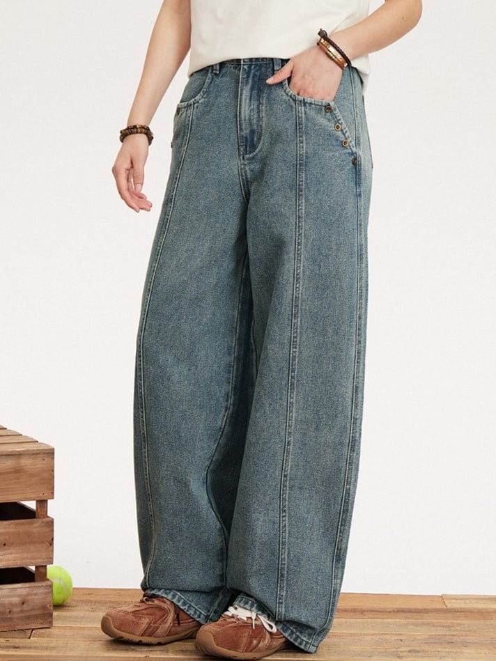Seam Vintage - Trousers Center Front Denim High-waisted