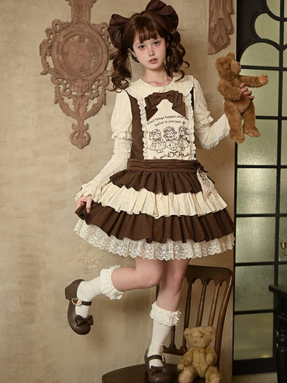 Embroidery Brooches + Details Beige Waist Brown Dress Belt Short Lolita Version Set