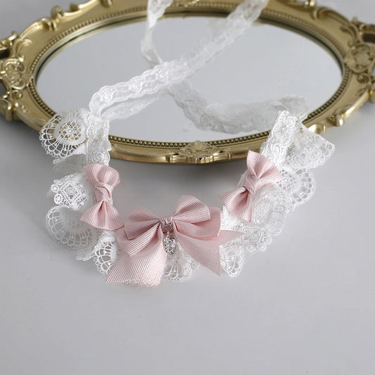 Pendant Lace Choker Blush Bow