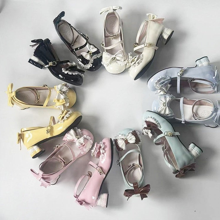 Sweet Lolita with - -Bear Mid-heel Black Mary Heel Janes