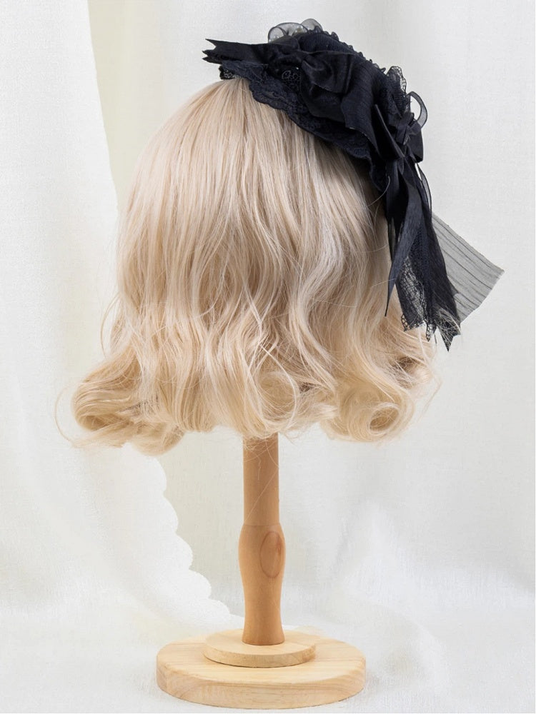 Gothic Hat Black Bow Mini Pearl Lace