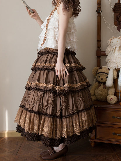 Skirt Teddy Details Embroidery Pink Coffee Fashion House Lolita