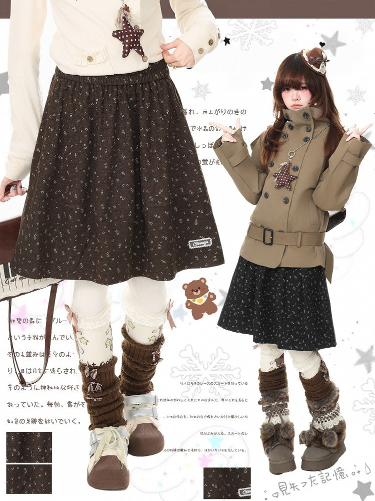 Vintage Autumn Kawaii Dark Gray Floral Pattern A-Line Skirt - Languid Park