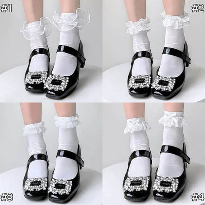 4 Ankle Options Ruffles Velvet with Socks - Lace