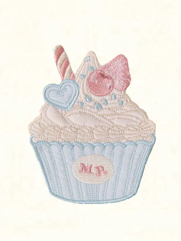 Mint Brown Embroidery Blue Cupcake / Pink Brooch Green