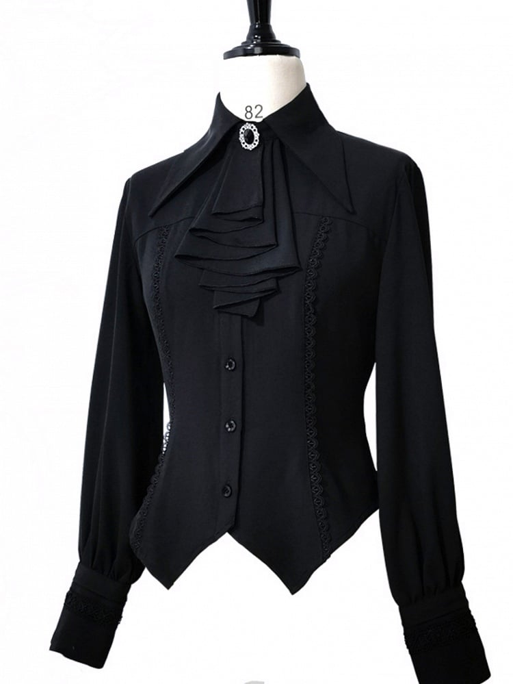 Lolita-Hemd mit Jabot-Ärmeln und Hammelkeule, schwarz, Ouji