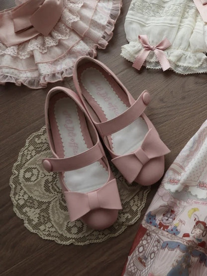 Pink Accent with Elegant Delicate Bow Low Lolita Heels