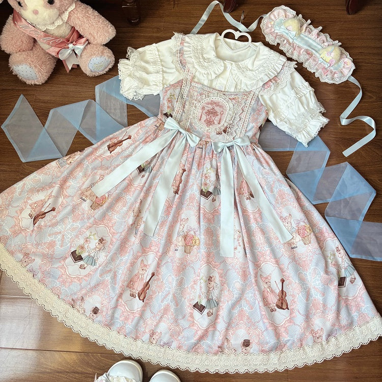 Skirt Lolita Blue Jumper Violin Print Bunny High and Sweet Waist