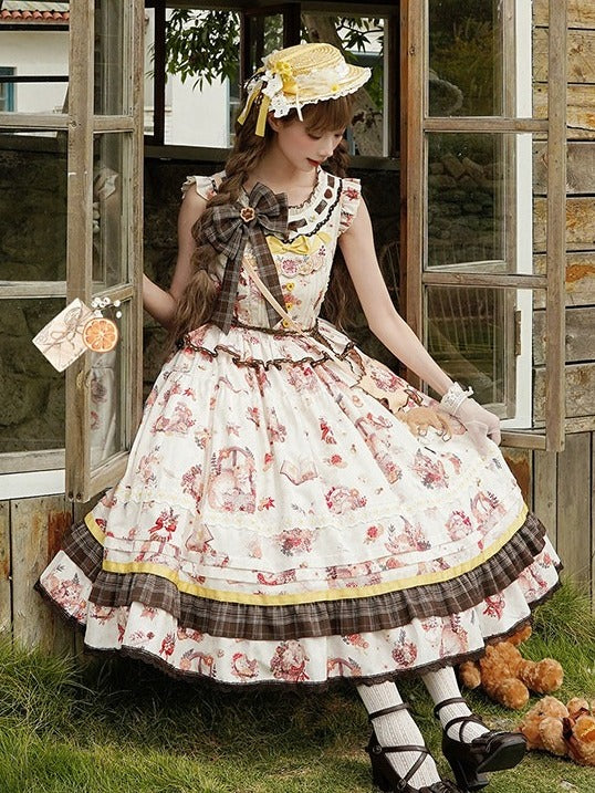 Cat and Maple Floral Print Jumper Skirt with Ruffle Trim - Lineall Cat