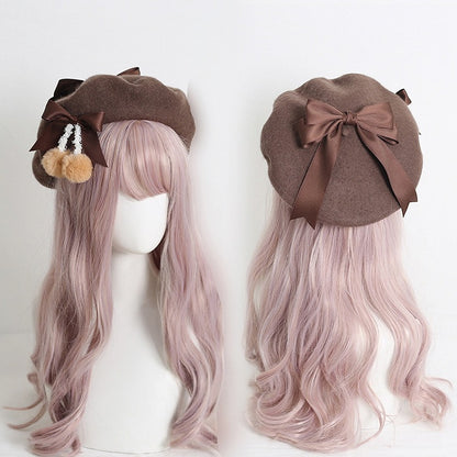 Pom-poms With 9 Sweet Girly-Style Bowknots Colors Beret And Cute