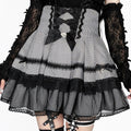 Double-Layer Black Kei Jirai Bow Houndstooth Decoration White Rhinestone Lace with Skirt Detail High-Waisted Tulle