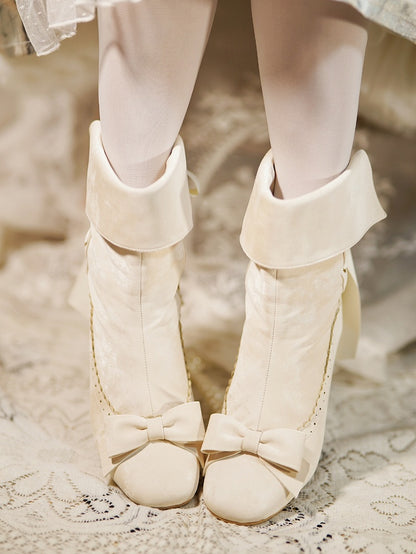 Inner Closure Shaft - Sophisticated Collapsible Top Bow Beige at Lolita Zip Boots with