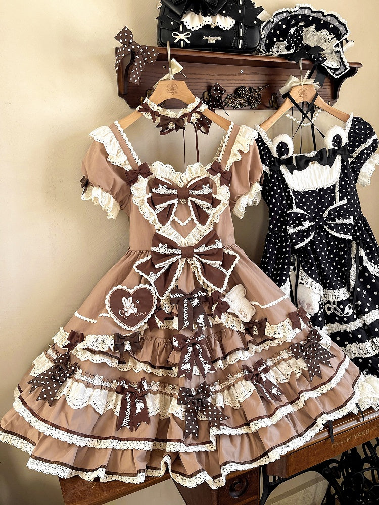 Eine Schleife Rüschen Lolita Sweet Bunny Thema Kleid braun Akzente Stück Prinzessin