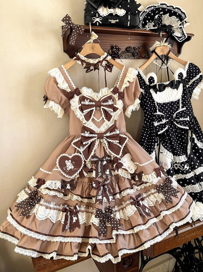 Eine Schleife Rüschen Lolita Sweet Bunny Thema Kleid braun Akzente Stück Prinzessin