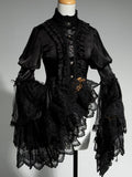 Hals Aristocrat Patched Fashion Spitzenärmel Schwarzes Hemd Ouji Bell Lolita Rüschen