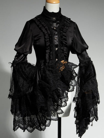 Hals Aristocrat Patched Fashion Spitzenärmel Schwarzes Hemd Ouji Bell Lolita Rüschen