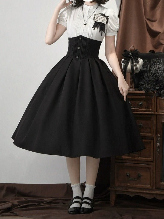 Skirt Lolita Corset Belt High Long Black Waist