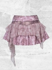 Hem Mini Pink Skirt Denim Belt Asymmetric Sequined Heart with Y2K Buckle Punk