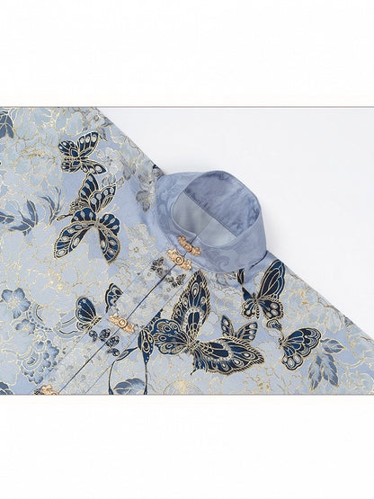 Gold Embroidery Long Pipa Sleeve High Collar Outerwear - Yimu Walnut