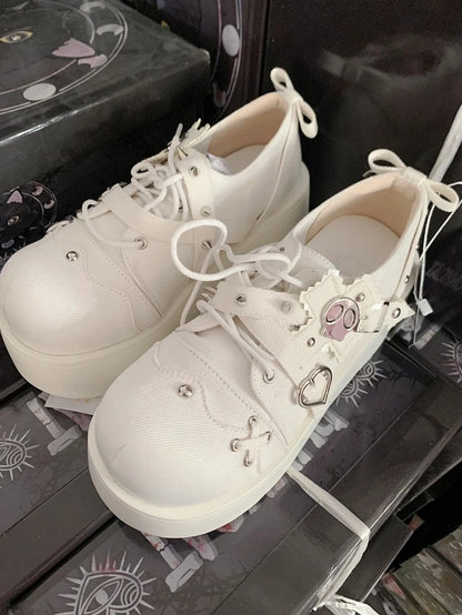 Cross Shoes Style Denim in Platform Decor Skeleton Studs White Details Punk