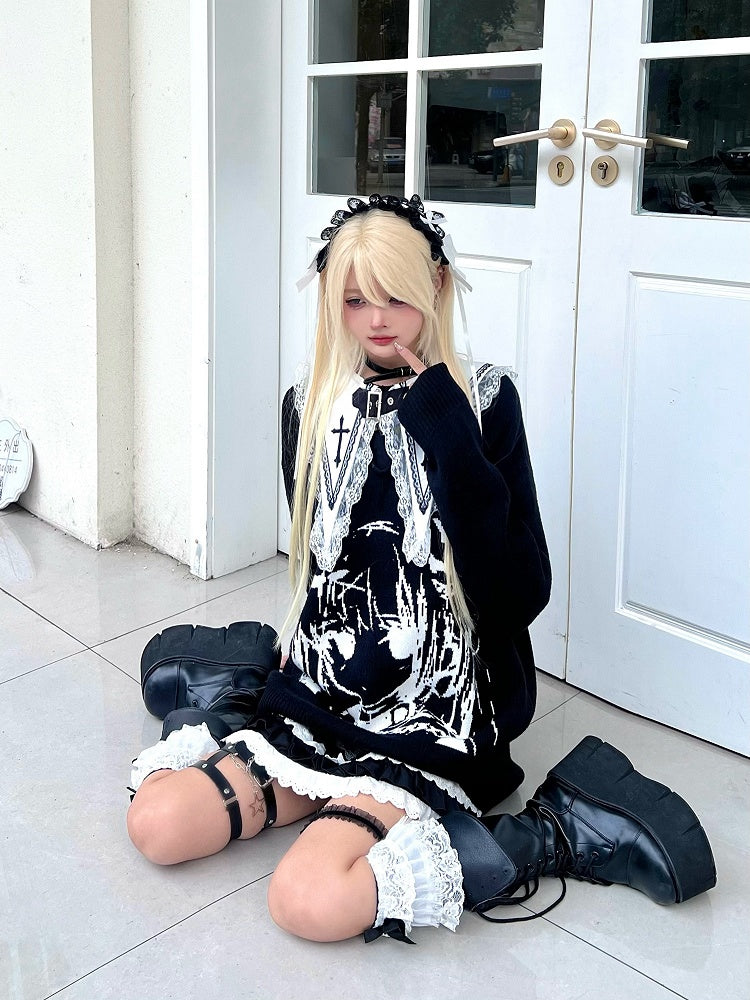 Kei Jira Girl with Manga Design Sweater Black