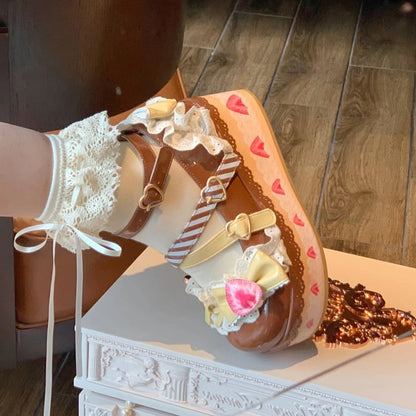 Shoes Chocolate Platform Cake Jane Lolita Strawberry Mary Brown Sweet