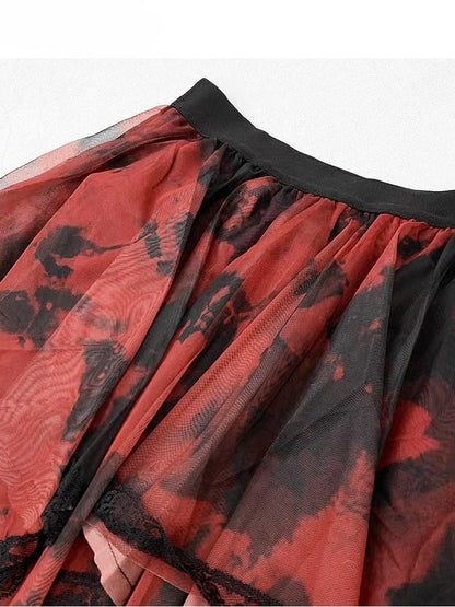 Krawatte Roter Besatz Spitzensaum Y2K Rock Taschentuch Farbstoff Stufen