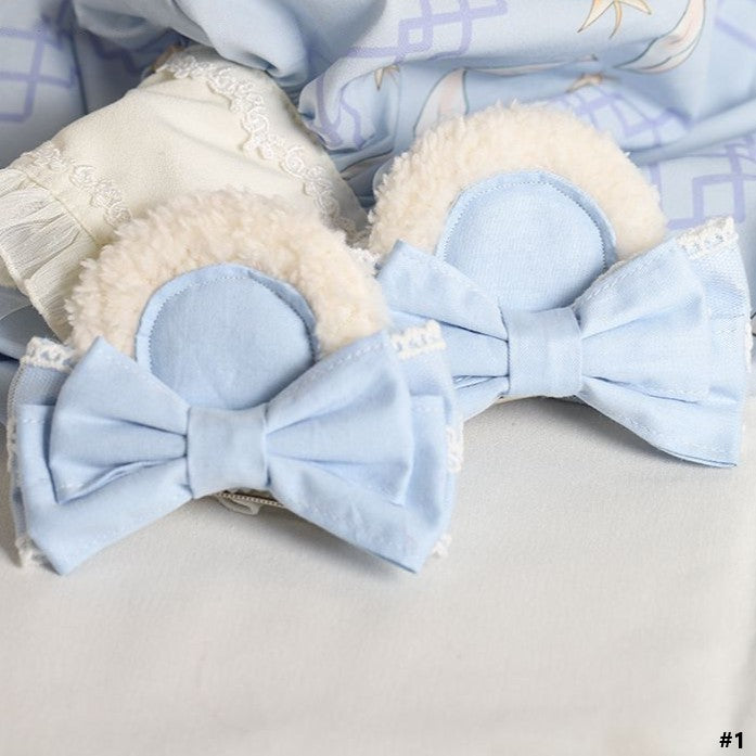 2 Blue White Lolita Bear Light Ear/Bowknot Sweet Options Hairclip