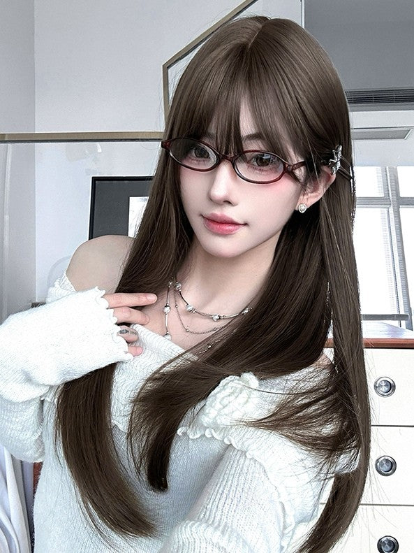 Perücke Pony mit Länge Braun Glatt Air 60CM