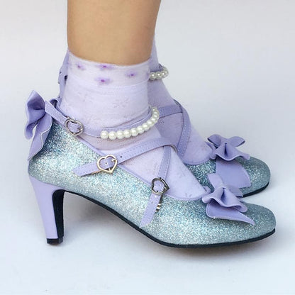 Bow SP168016 Mermaid Shoes Blingbling Blue Custom Made