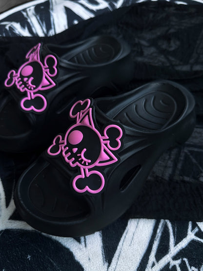Pink Applique and Gothic Slippers Thick Black Summer Skeleton