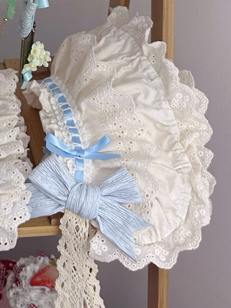 Bonnet Bowknot Blue Sweet Beige Lace Lolita