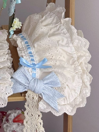 Bonnet Bowknot Blue Sweet Beige Lace Lolita