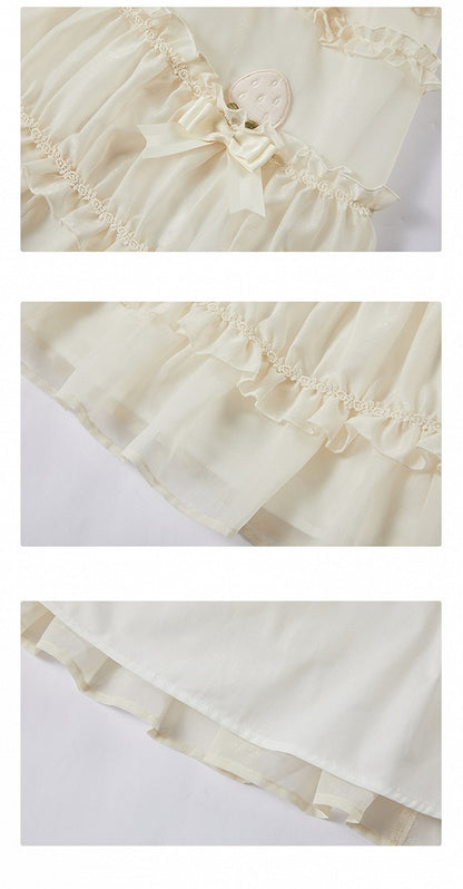 Beiges süßes Lolita-Kleid mit Schleifenakzenten und Rüschenbesatz