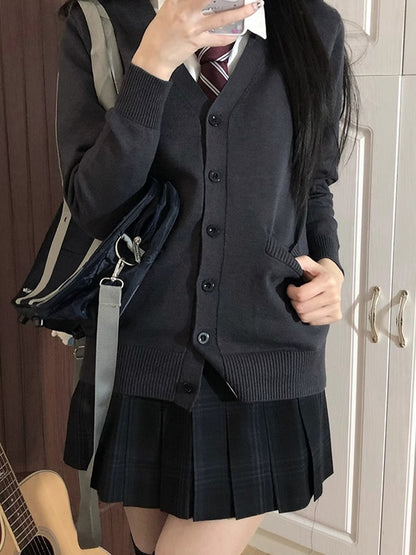 Black Pleated 42CM JK Pattern Uniform Plaid Skirt