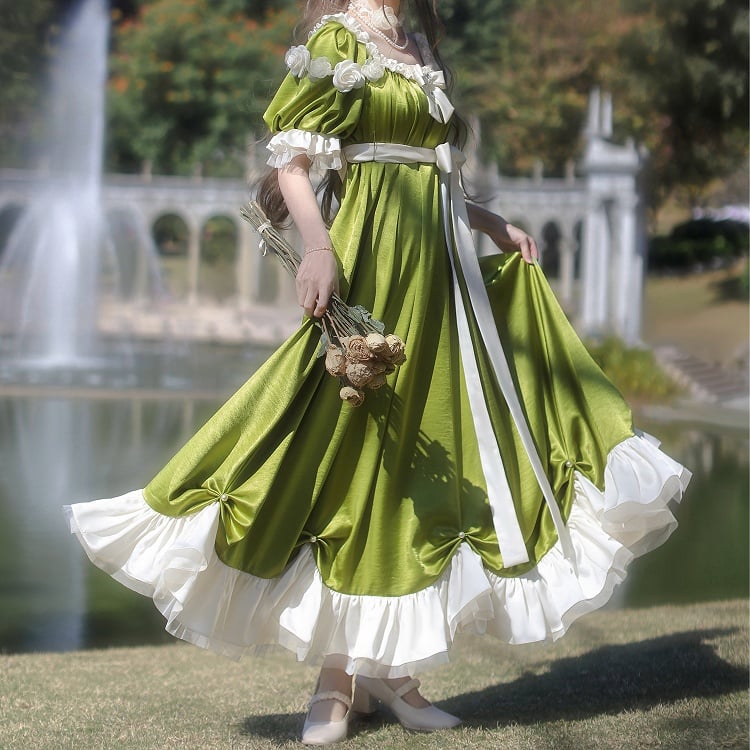Details Maxi Empire Green Bead Waist Lolita Dress One Elegant