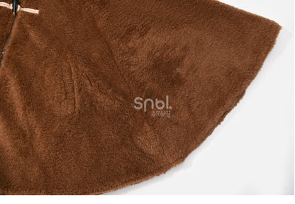 茶色のかわいいカピバラのフード付きジップ開閉フリースフード付きケープ