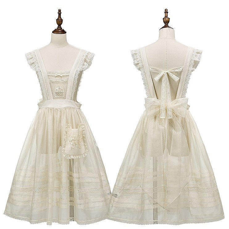 Lace-Trimmed Overdress Embroidered with Pocket Beige Lolita