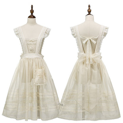 Lace-Trimmed Overdress Embroidered with Pocket Beige Lolita